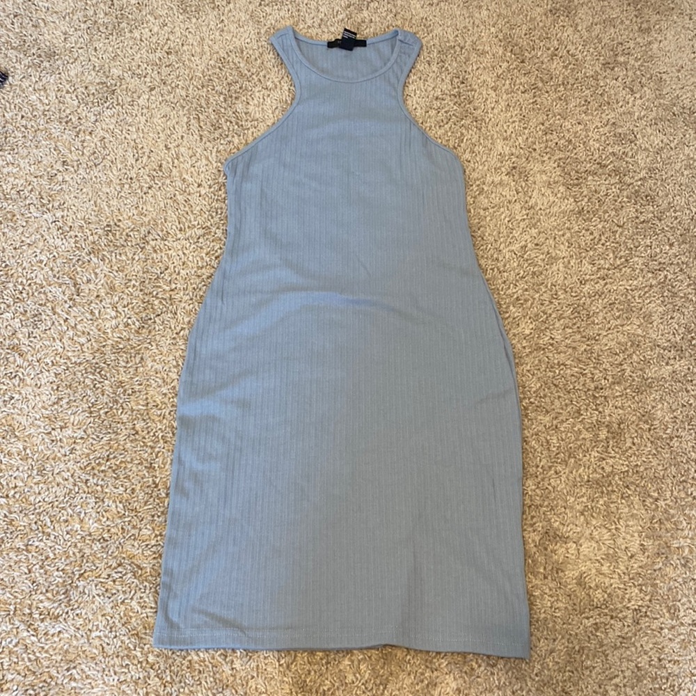 Blue Ribbed Bodycon Dress